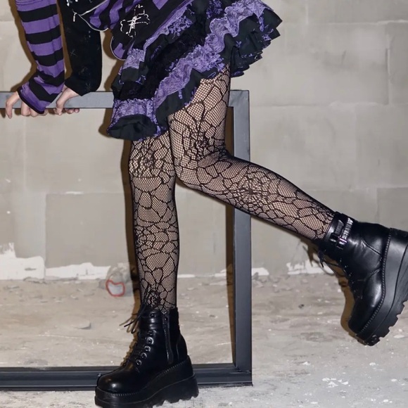 Mesh Fishnet Goth Pattern Full Length Pantyhose Stockings Women’s Hosiery - Picture 4 of 17